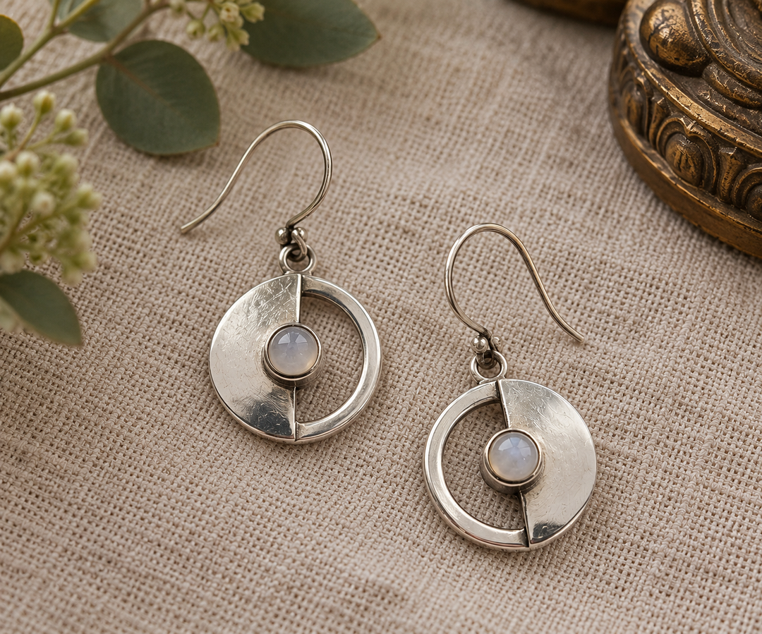 Moonstone Sterling Silver Contemporary Circle Earrings