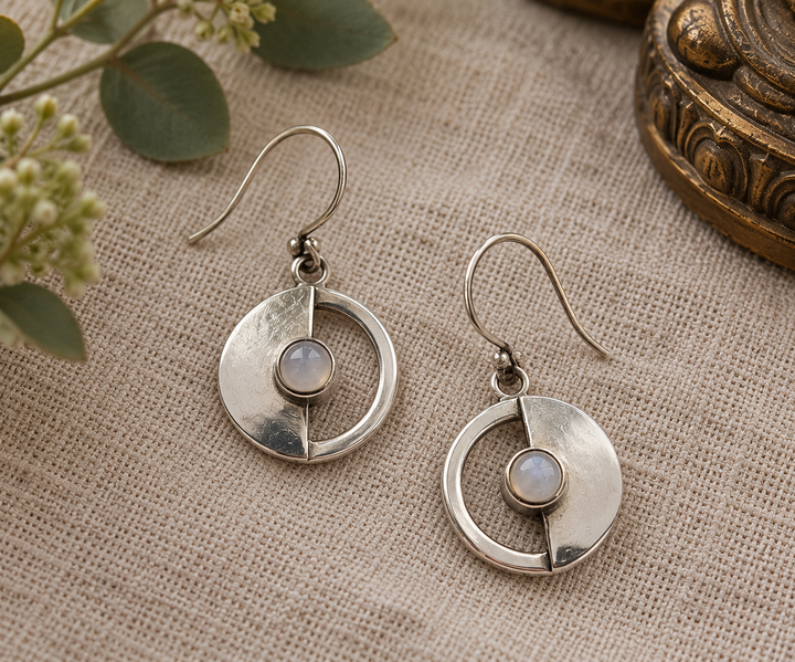 Moonstone Sterling Silver Contemporary Circle Earrings