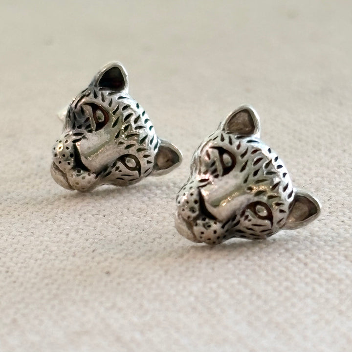 Lion Head Sterling Silver Stud Earrings 10 x 8 mm