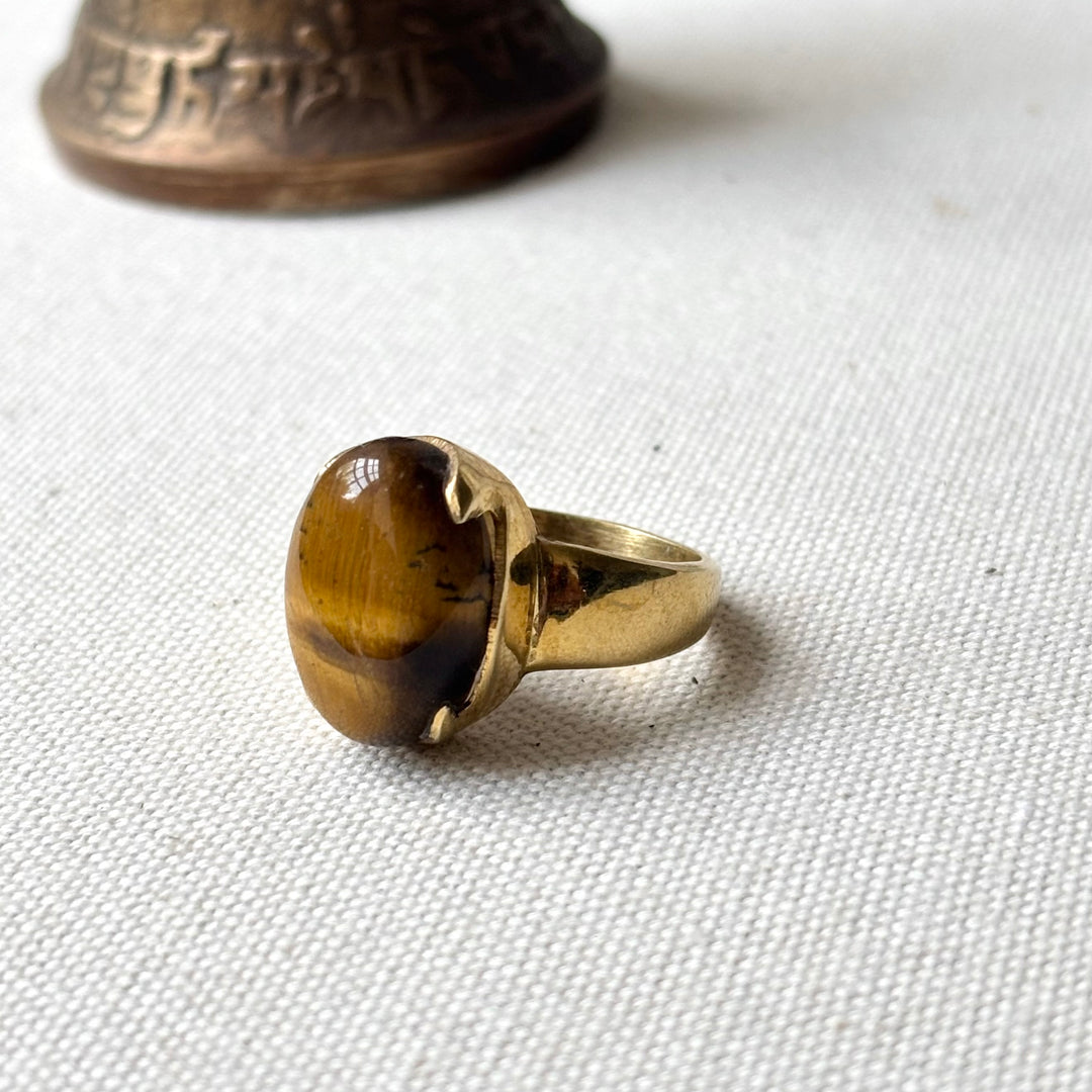 Handmade Tiger’s Eye Panchadhatu Ring – Size S