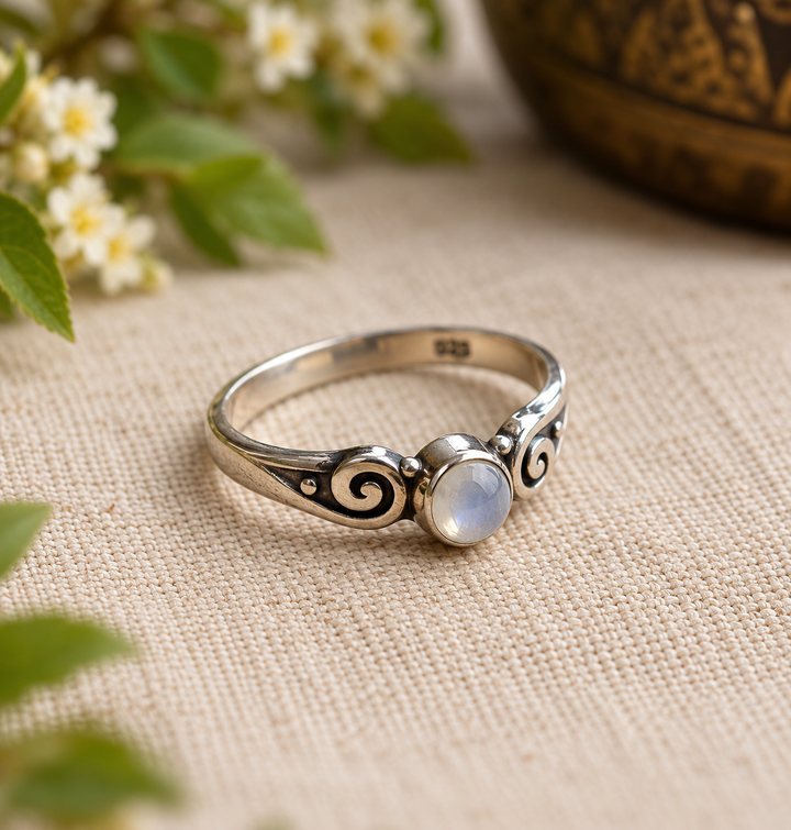 Moonstone Silver Swirl Ring