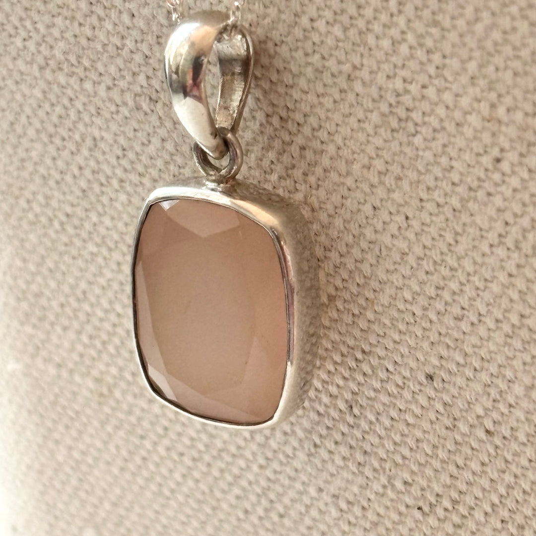 Faceted Peach Chalcedony Necklace in Sterling Silver