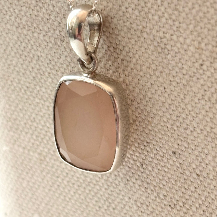 Faceted Peach Chalcedony Necklace in Sterling Silver