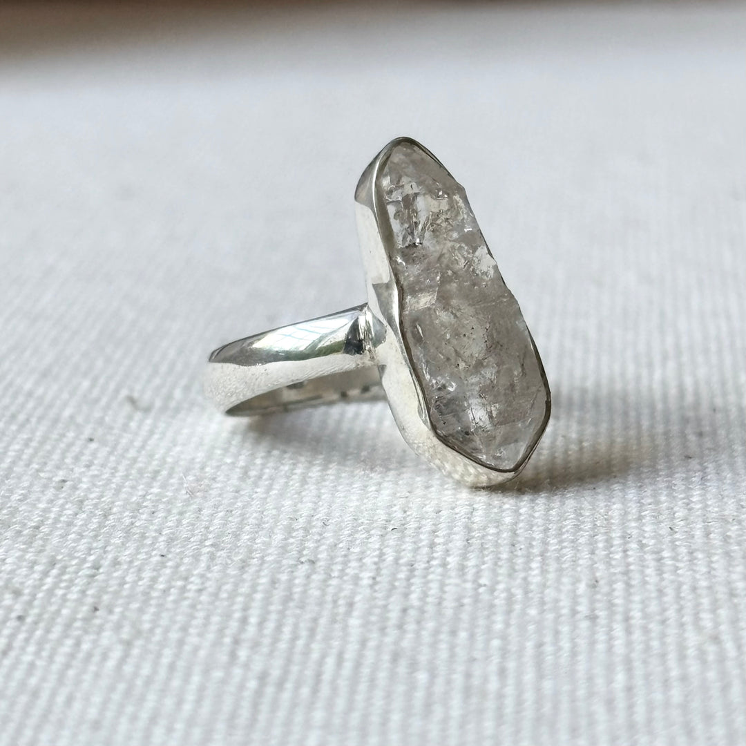 Raw Clear Quartz Sterling Silver Ring – Size M