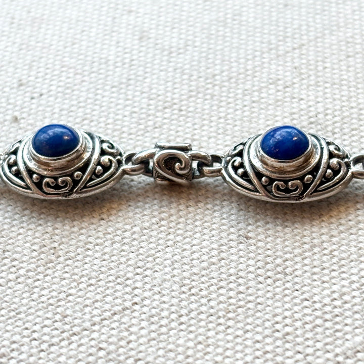 Lapis Lazuli Sterling Silver Scroll Link Bracelet