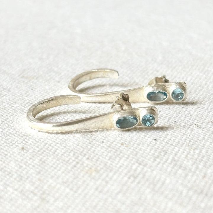 Handmade Blue Topaz Silver Open Hoop Stud Earrings