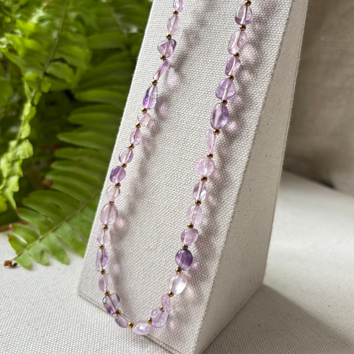 Handmade Amethyst Bead Necklace – 16–18 Inches