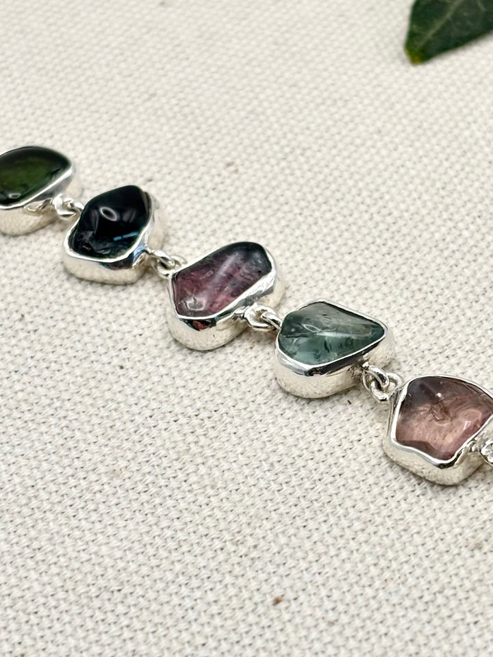 Natural Tourmaline Silver Bracelet – Handmade Sterling Silver Multi Tourmaline Bracelet
