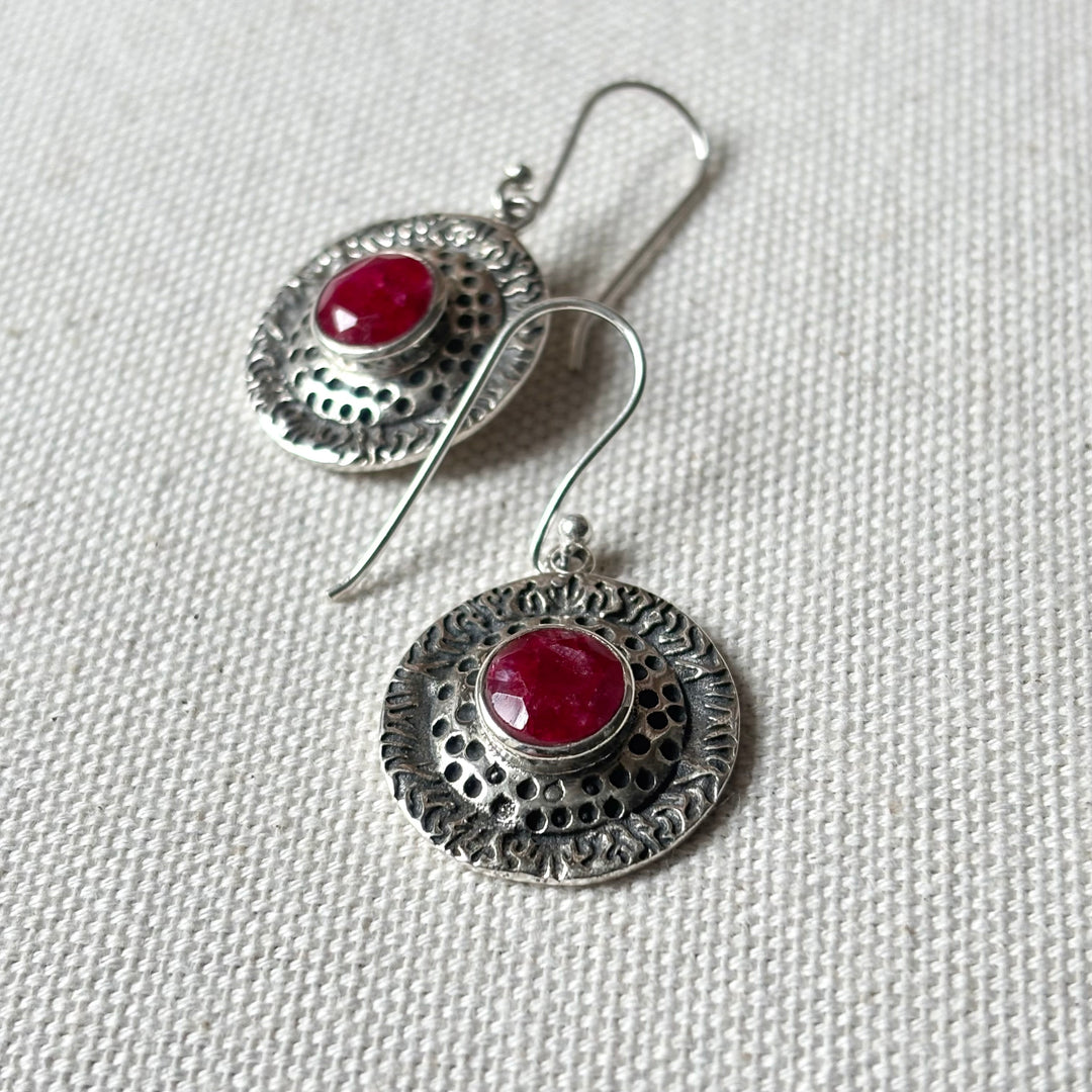 Ruby Sterling Silver Drop Earrings