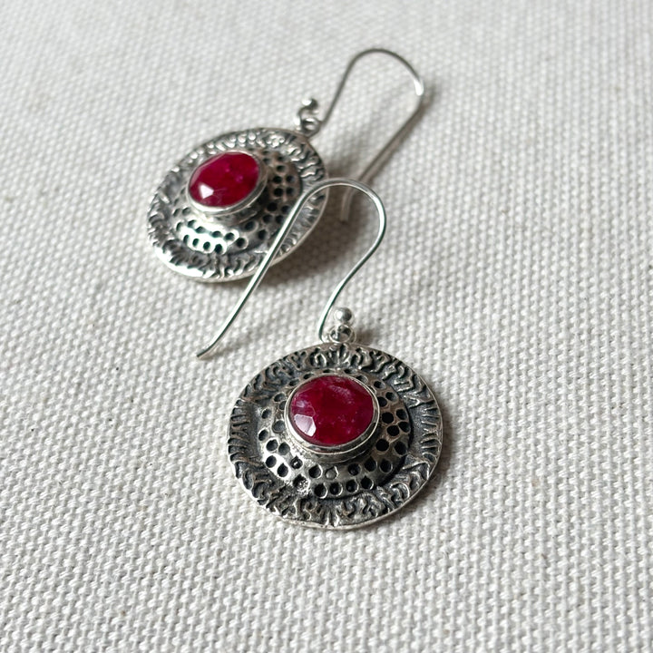 Ruby Sterling Silver Drop Earrings