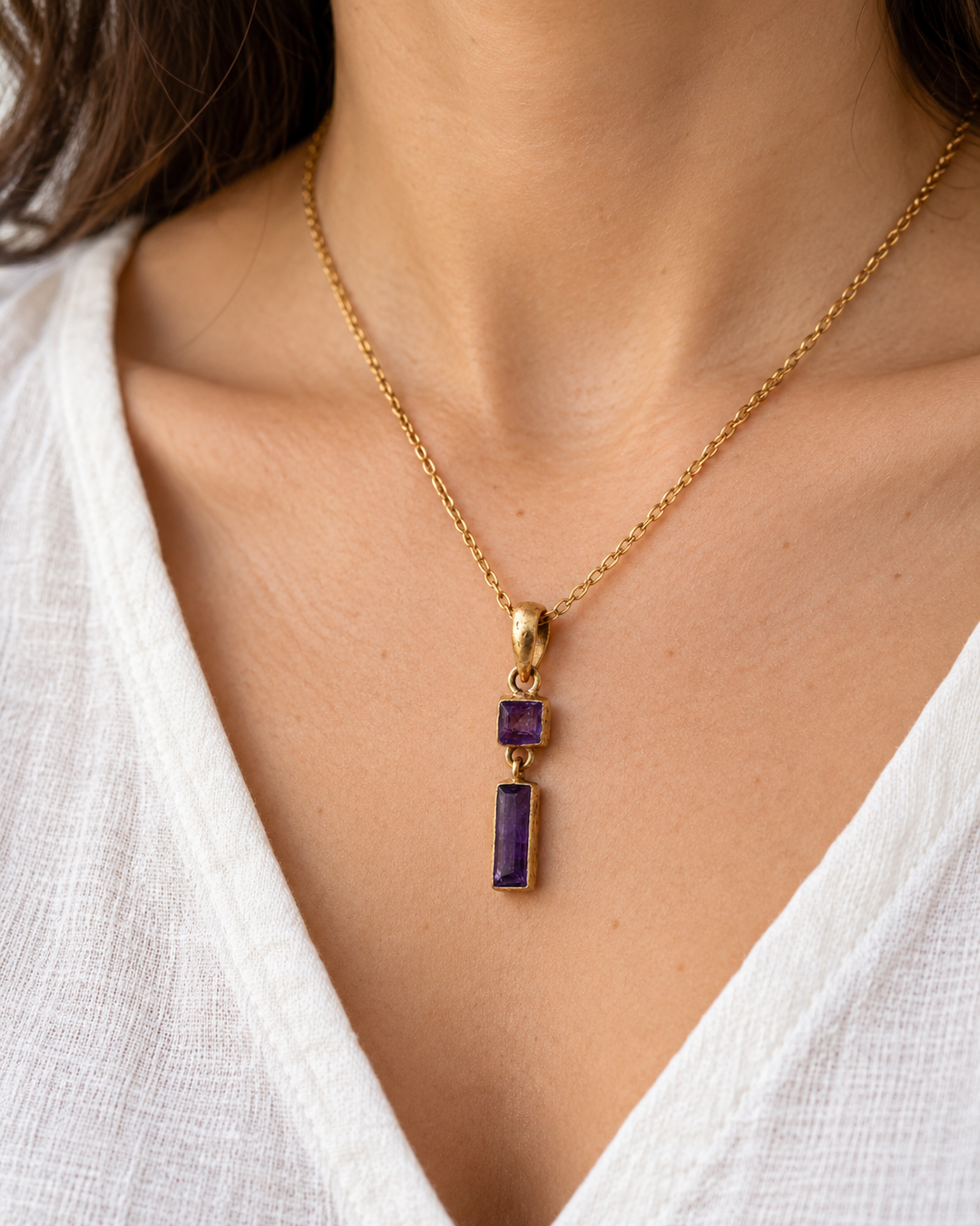 Handmade Two-Stone Amethyst Panchadhatu Necklace