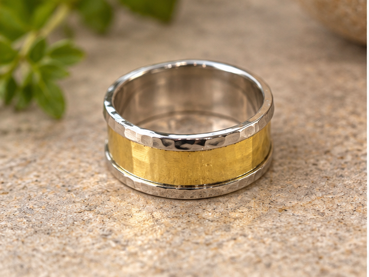 Handmade Sterling Silver and Brass Wide Band Ring