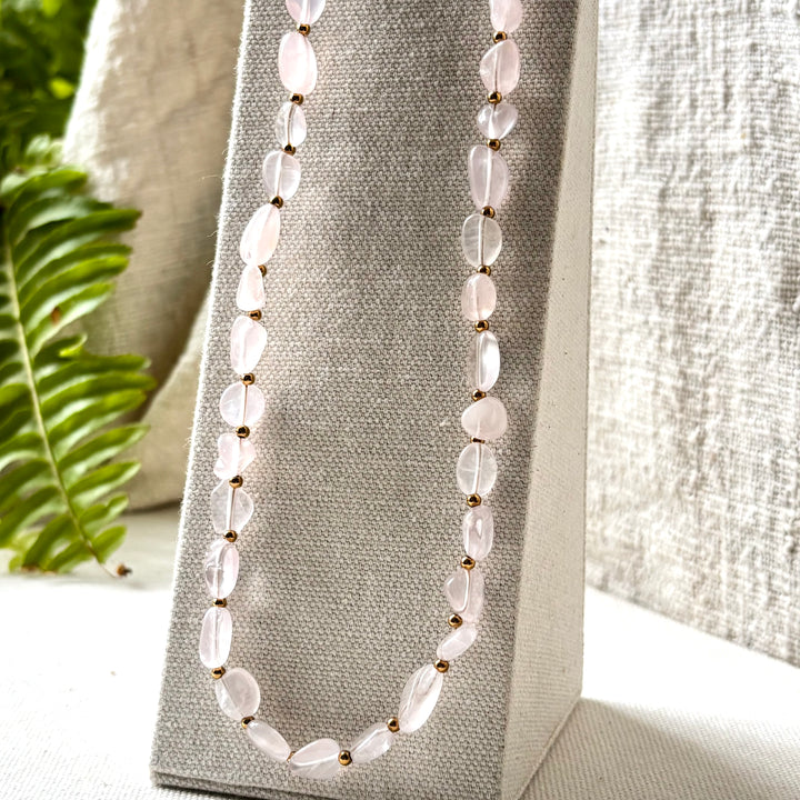Handmade Rose Quartz Bead Necklace – 16–18 Inches