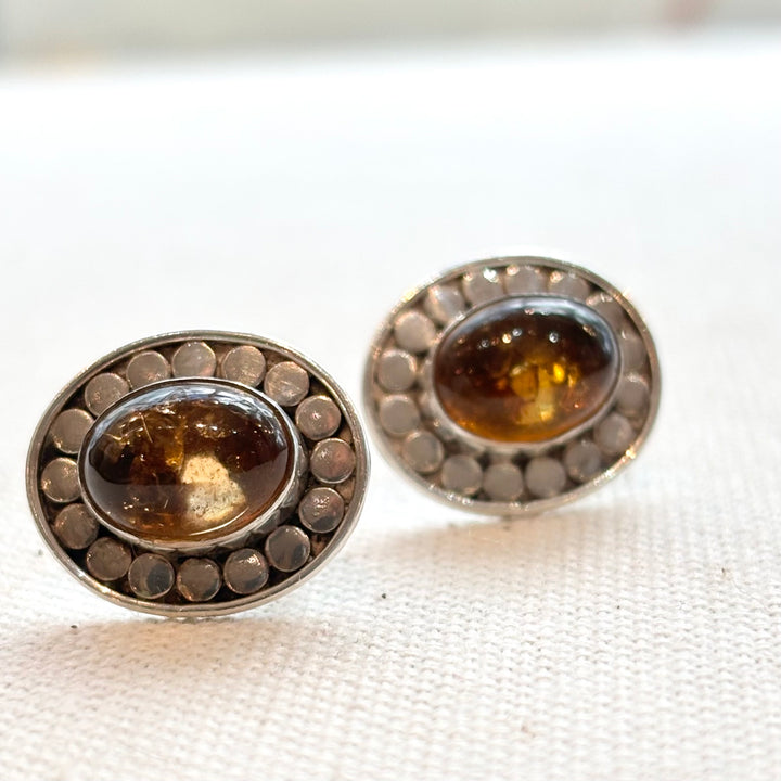 Sterling Silver Amber Halo Stud Earrings
