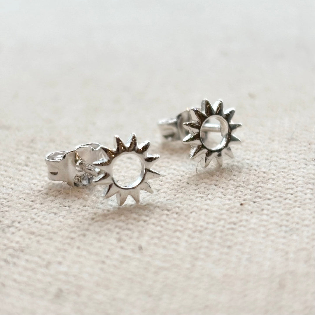 Sterling silver sun stud earrings