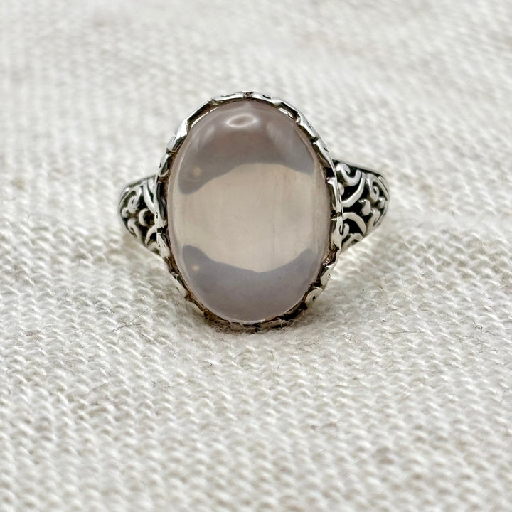 Rose Quartz Silver Filigree Ring