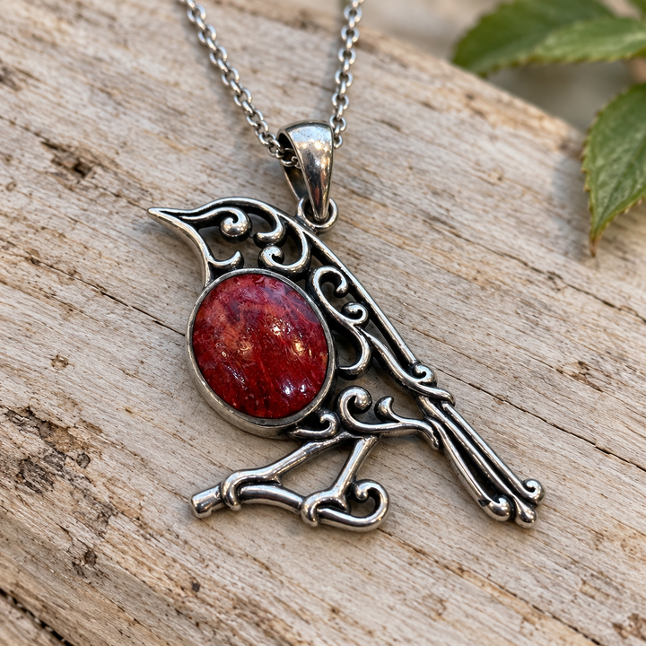 Coral Robin Sterling Silver Necklace