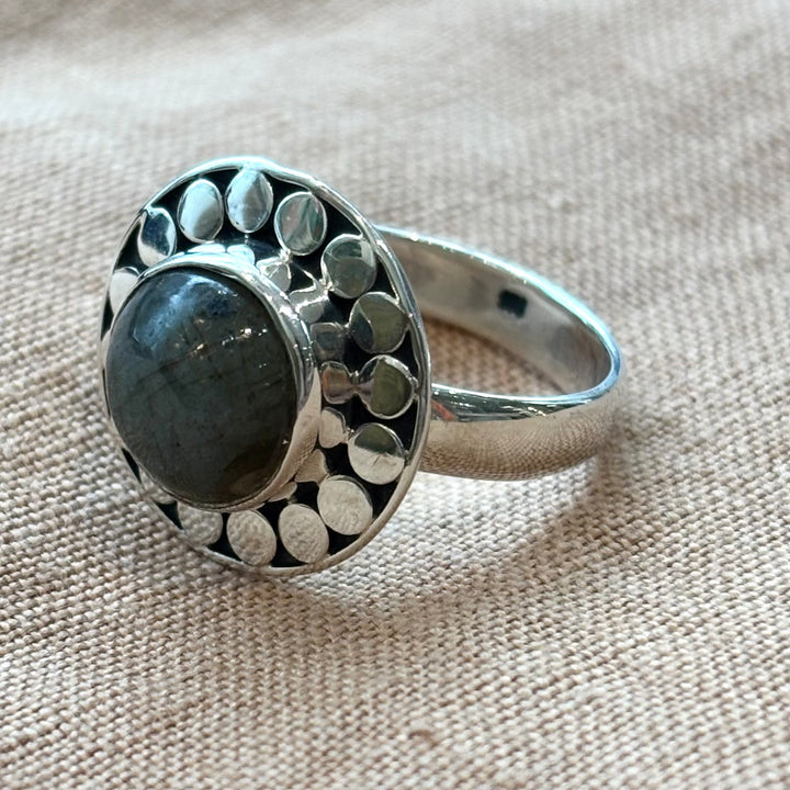Labradorite Silver Sun Halo Ring