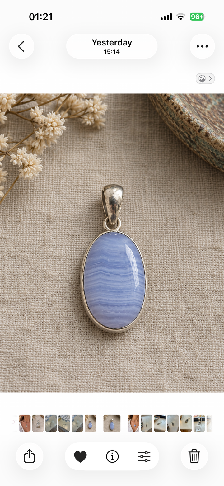 Blue Lace Agate Sterling Silver Pendant