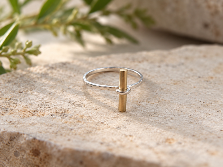 Handmade Sterling Silver and Brass Bar Ring
