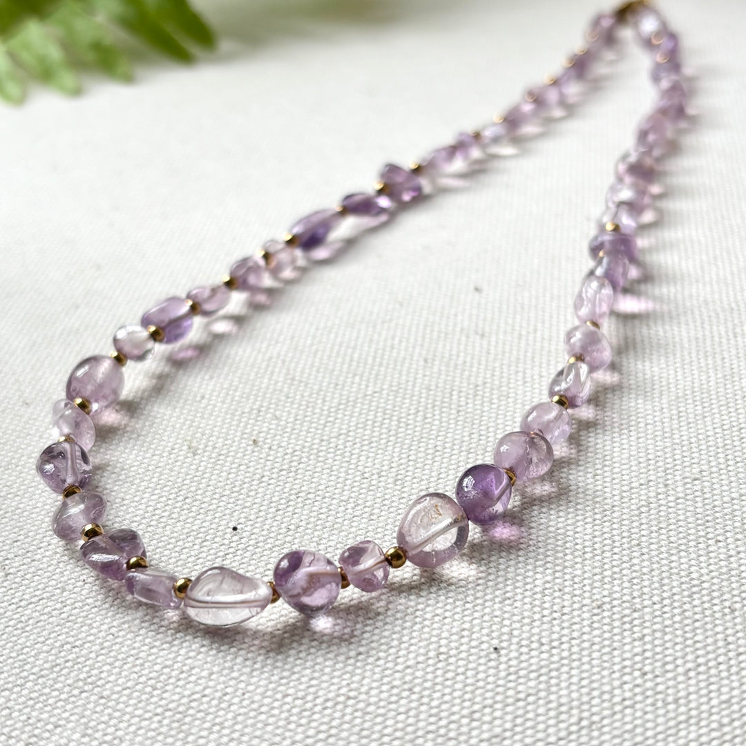 Handmade Amethyst Bead Necklace – 16–18 Inches