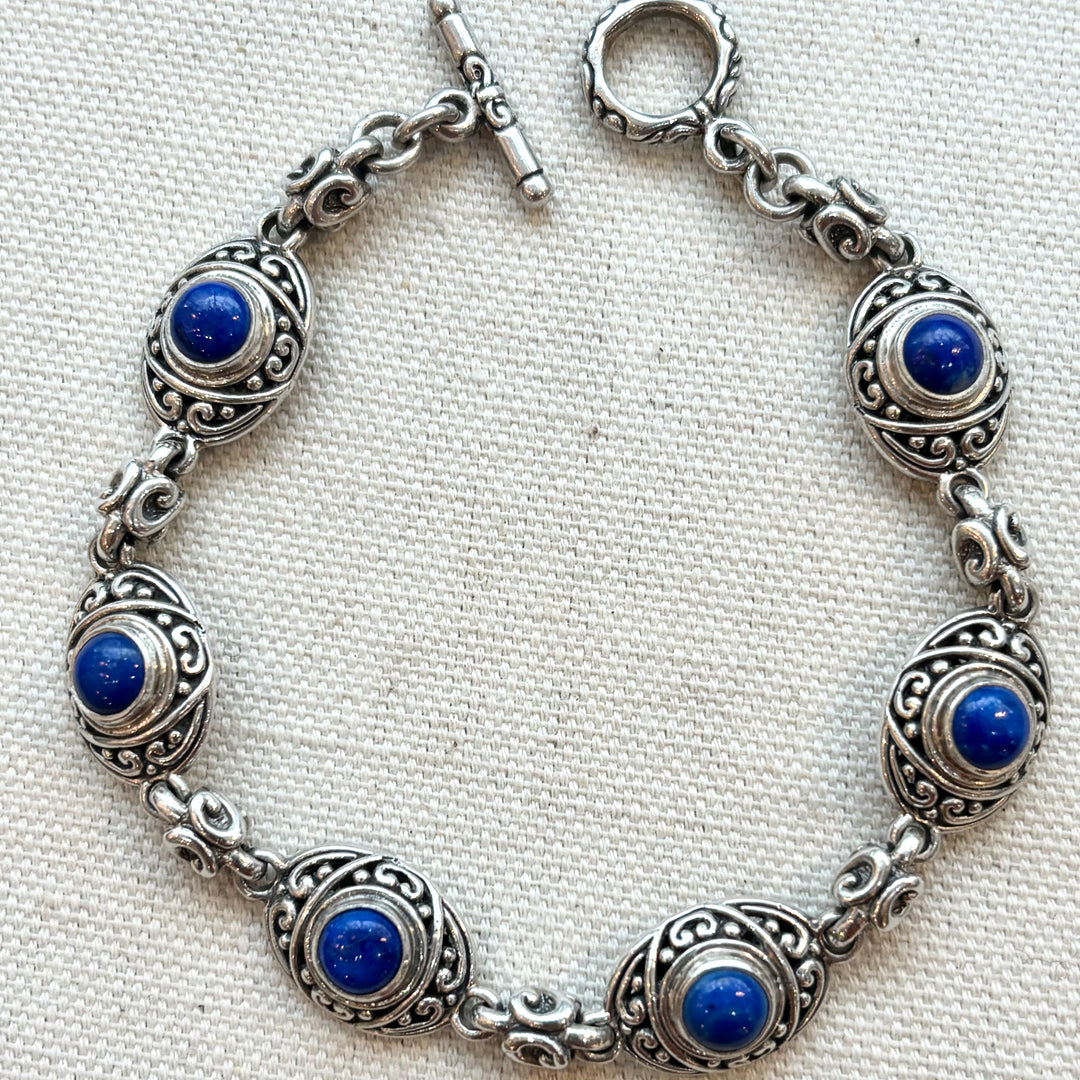 Lapis Lazuli Sterling Silver Scroll Link Bracelet