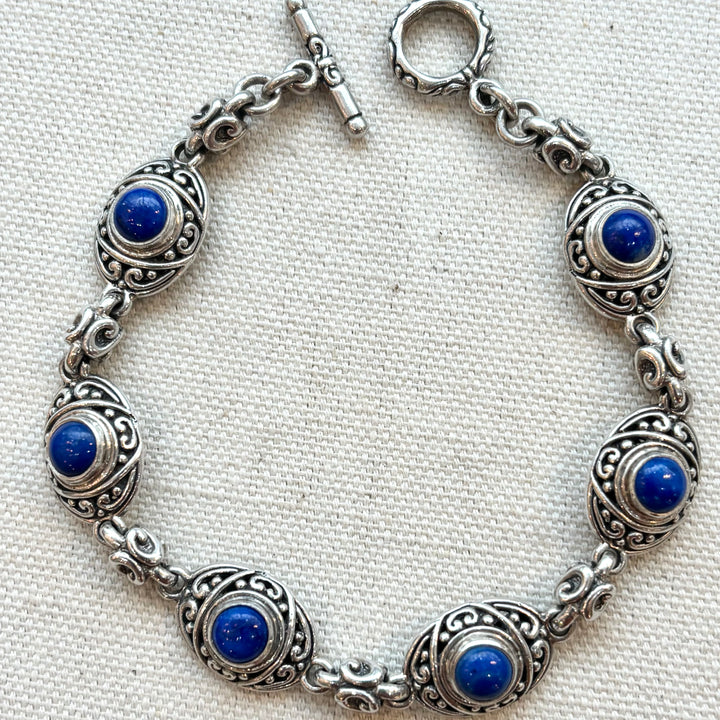 Lapis Lazuli Sterling Silver Scroll Link Bracelet