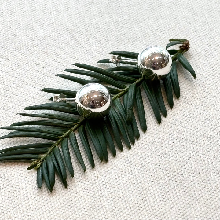 Large Silver Ball Stud Earrings 12 mm