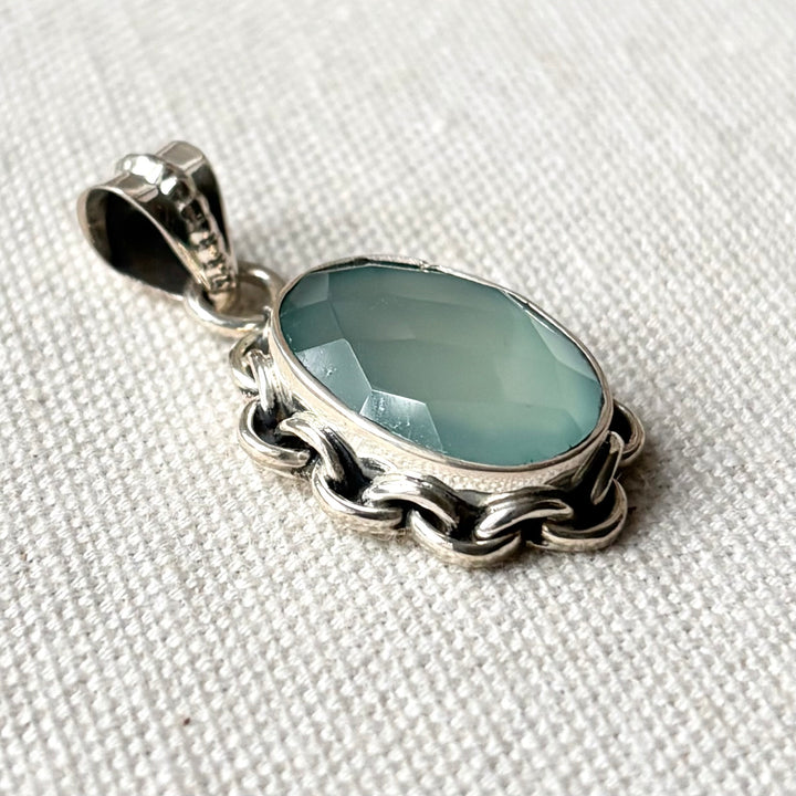 Aqua Chalcedony Sterling Silver Pendant