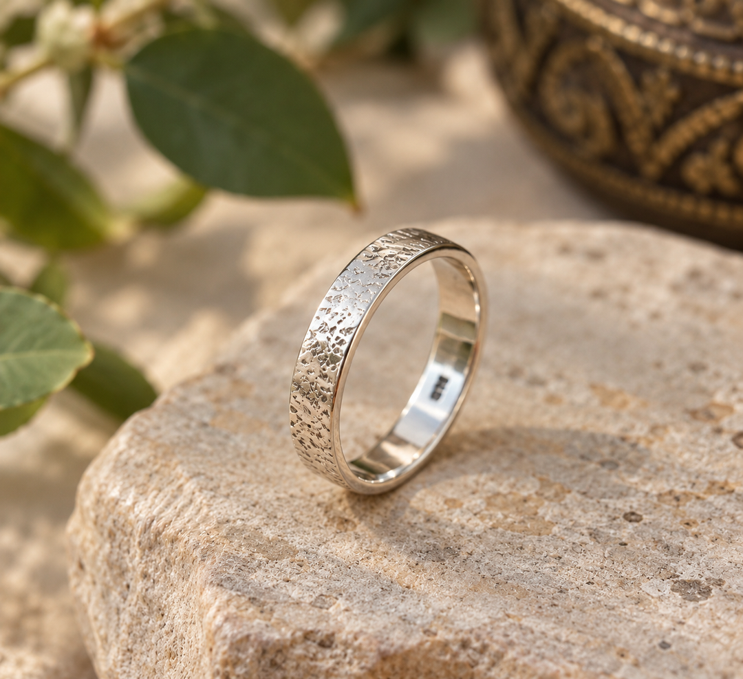 Scratched Textured Sterling Silver Band Ring