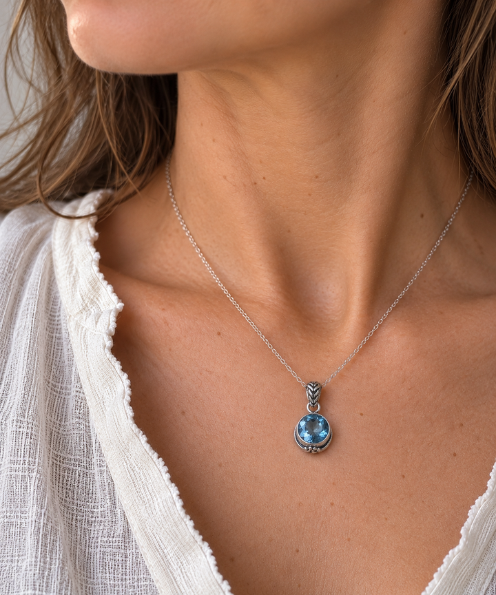 Blue Topaz Sterling Silver Pendant