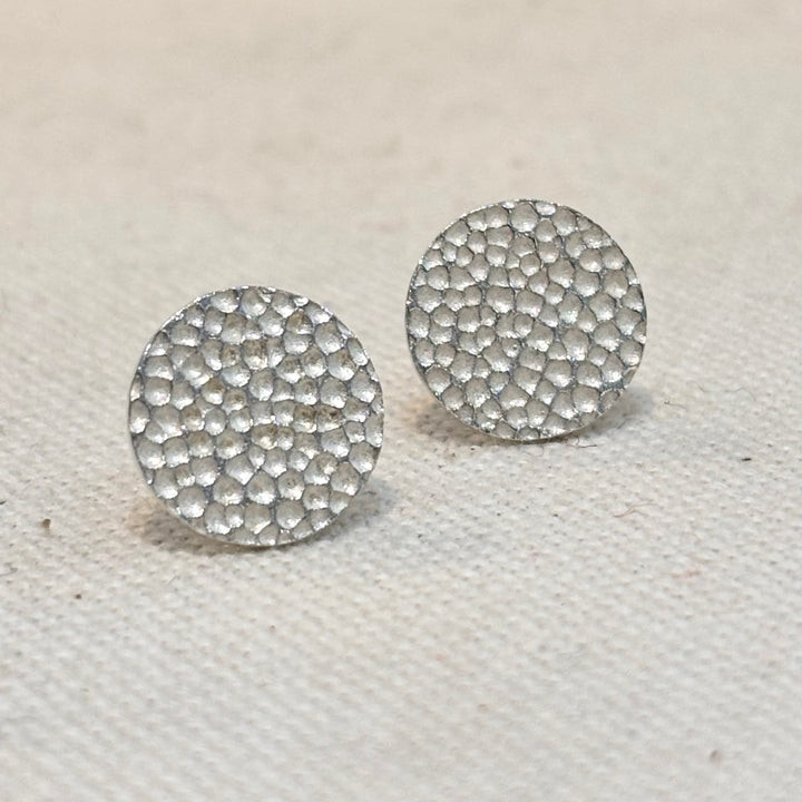 Textured Silver Disc Stud Earrings 10mm