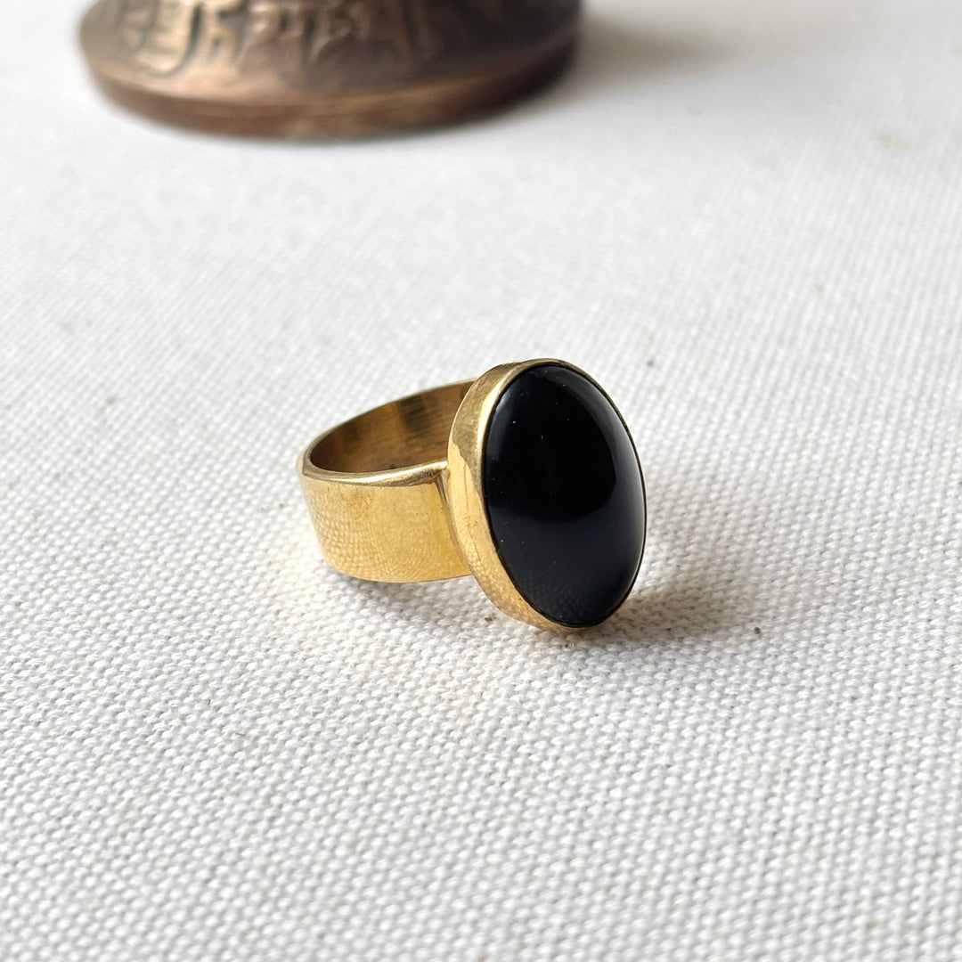 Handmade Black Onyx Panchadhatu Ring – Size P