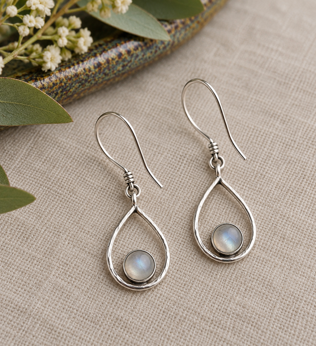 Sterling Silver Moonstone Open Teardrop Earrings