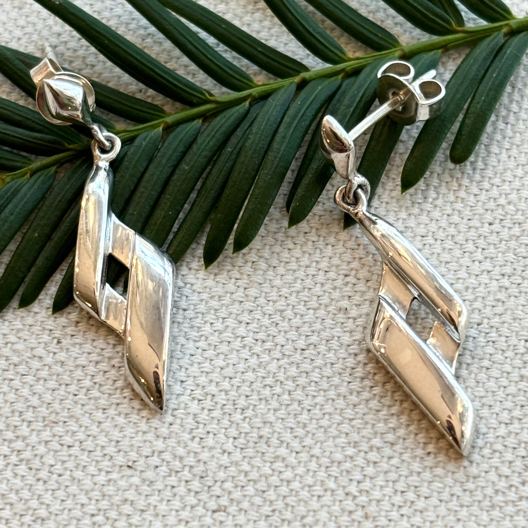 Sterling Silver Geometric Drop Stud Earrings