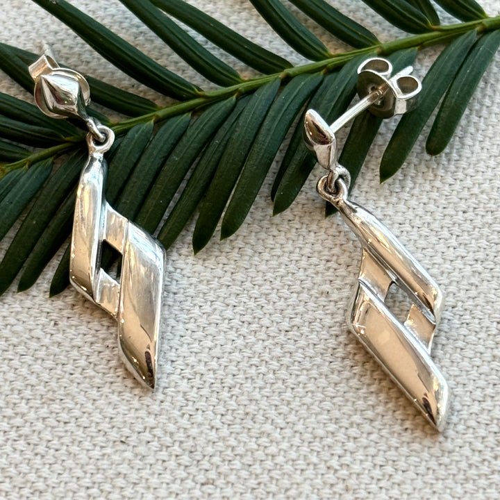 Sterling Silver Geometric Drop Stud Earrings