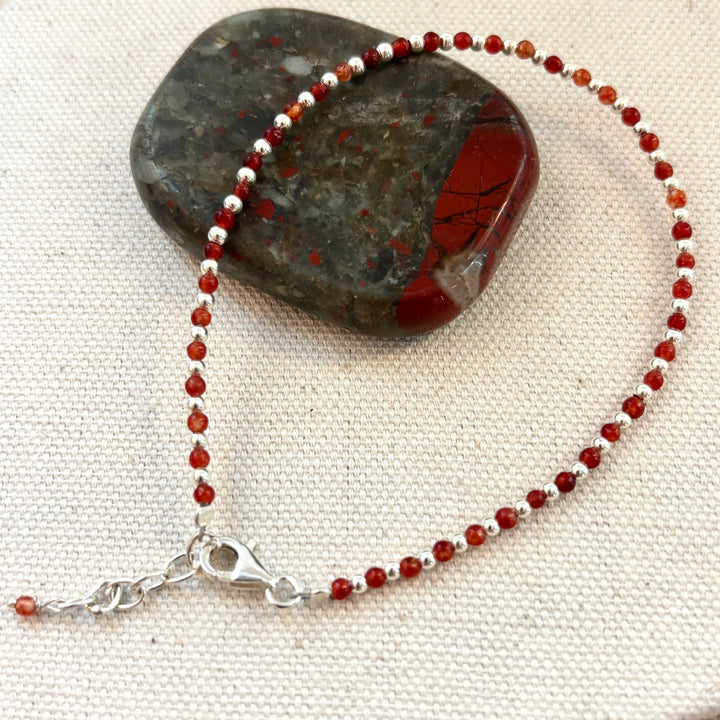 Carnelian and Sterling Silver Bead Bracelet