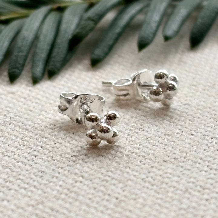 Sterling silver tiny bead cluster stud earrings