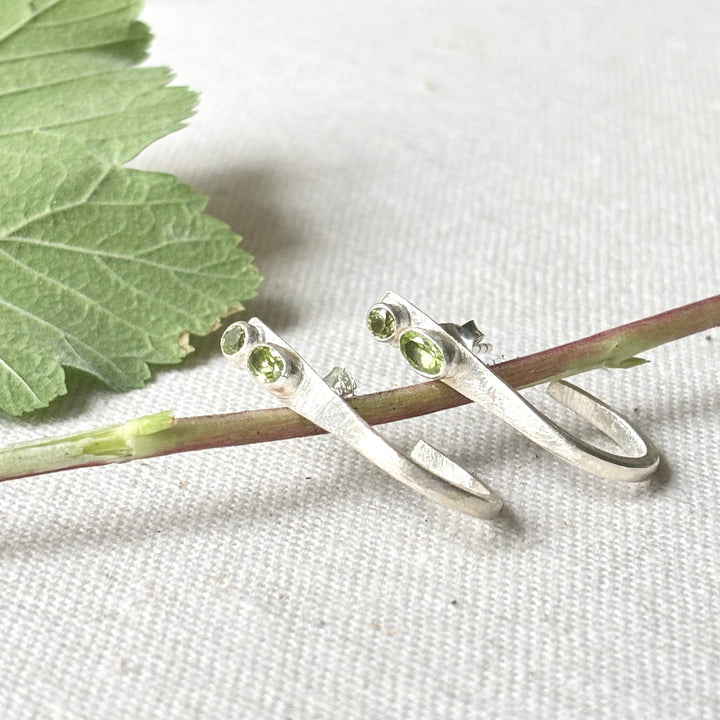 Handmade Peridot Silver Open Hoop Stud Earrings
