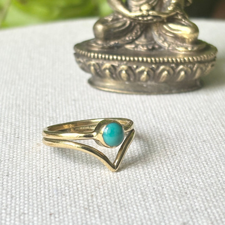 Turquoise Chevron Ring in Panchadhatu – Handmade – Size P