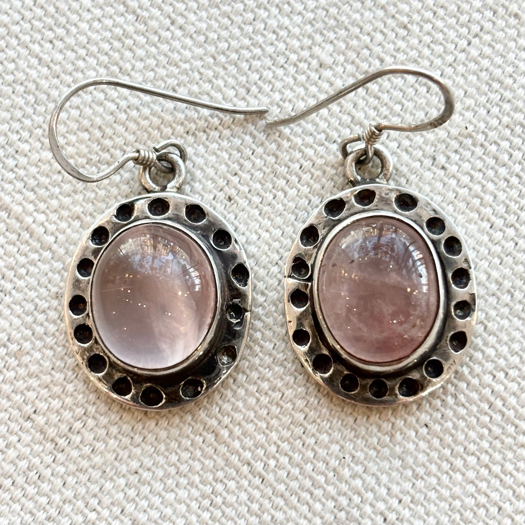 Sterling Silver Rose Quartz Rustic Drop Earrings