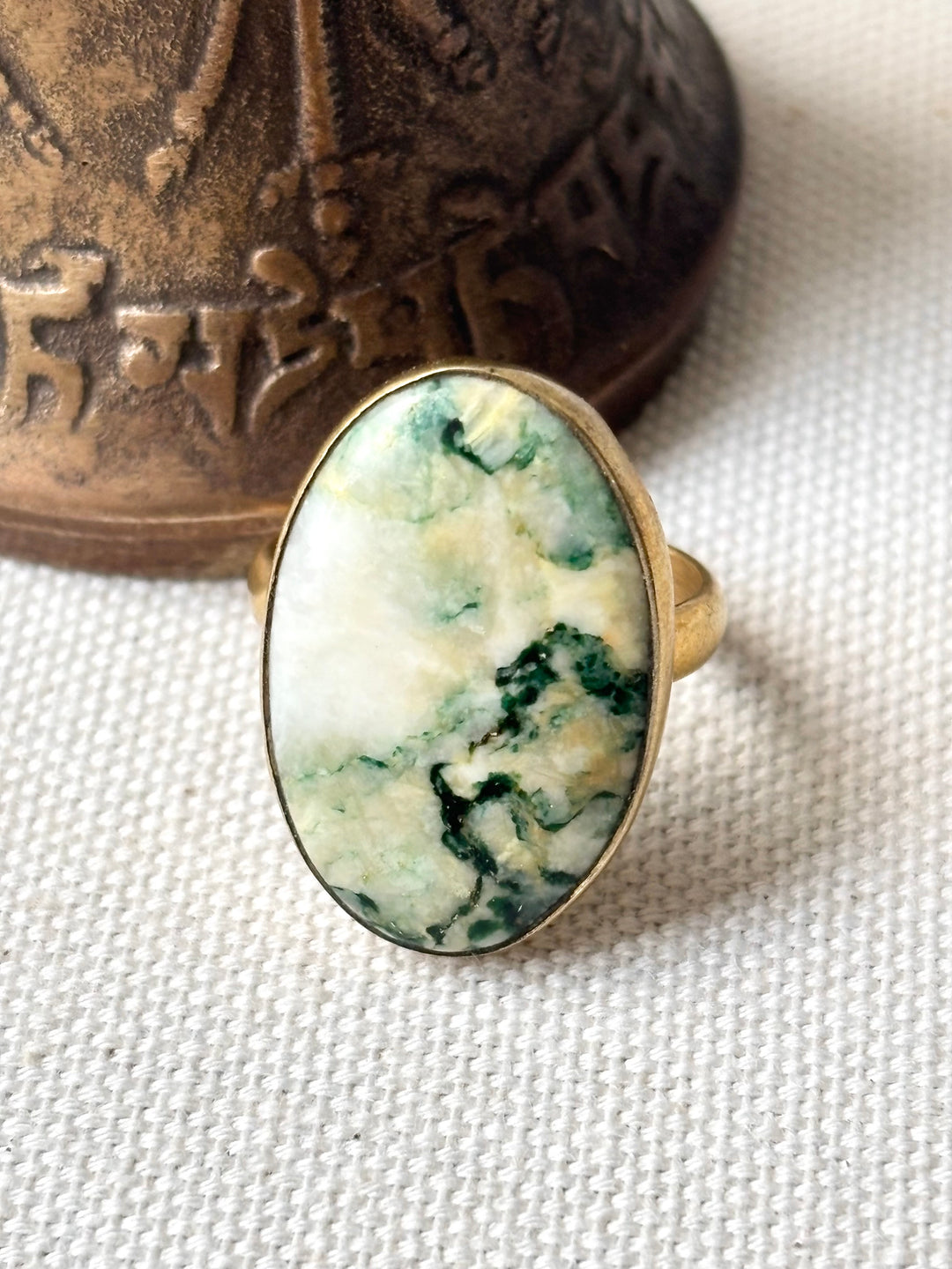 Handmade Tree Agate Panchadhatu Ring – Size M