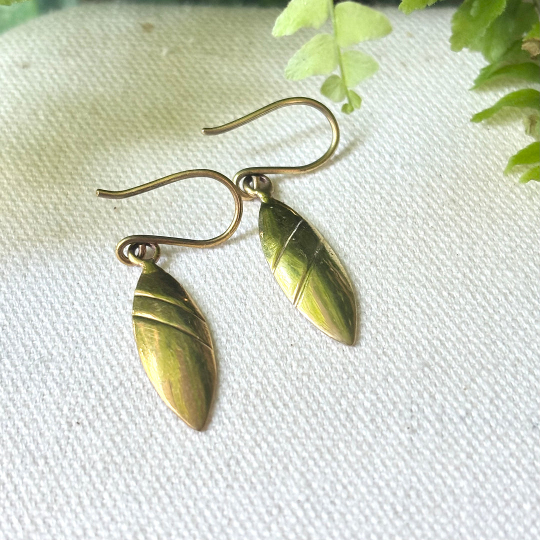 Handmade Panchadhatu Leaf Drop Earrings