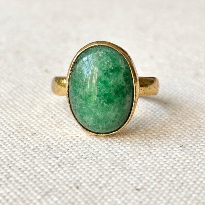Green Aventurine Oval Ring – 18 x 10 mm Stone – Size Q – Panchadhatu – Handmade