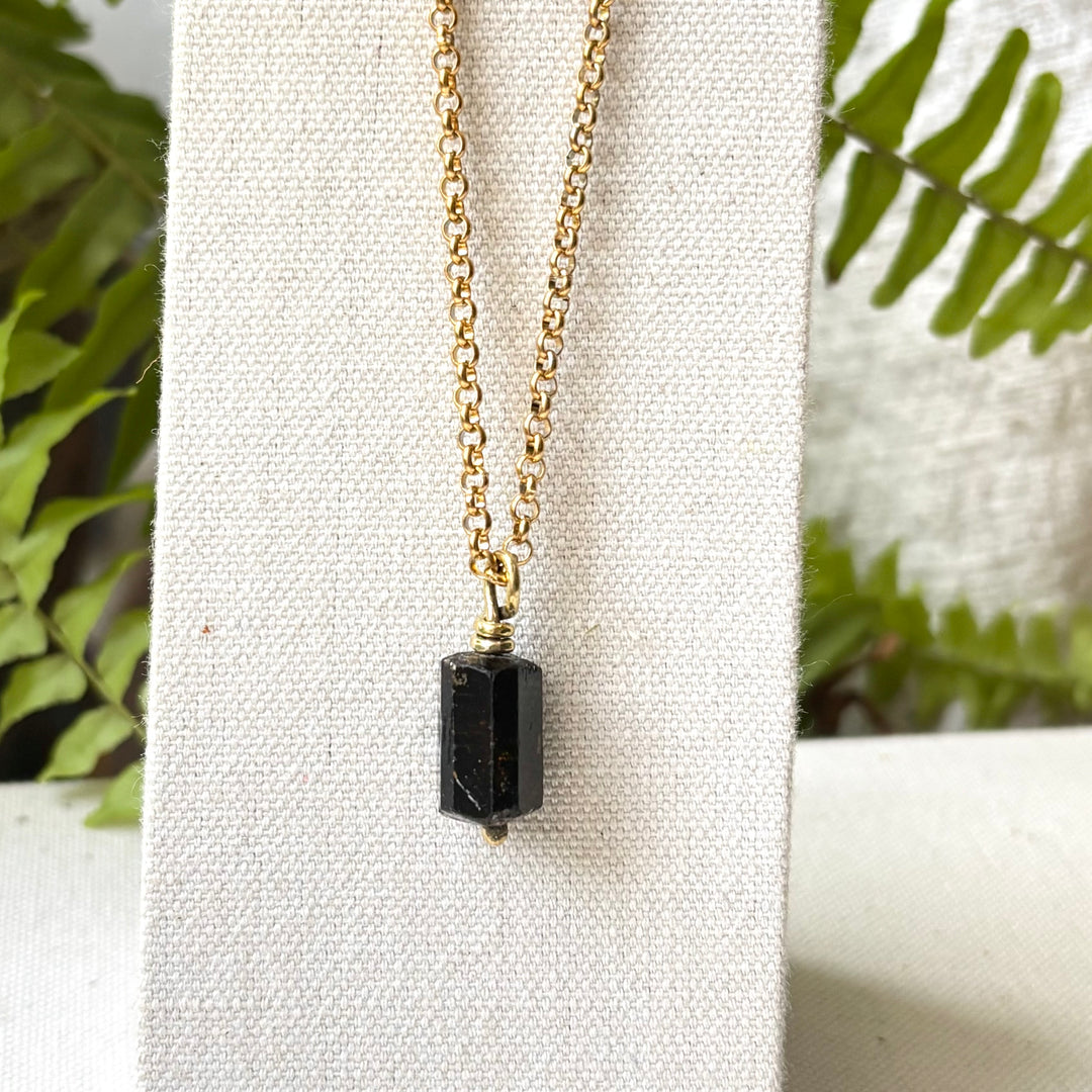 Natural Black Tourmaline Necklace – Gold Plated Stainless Steel Chain
