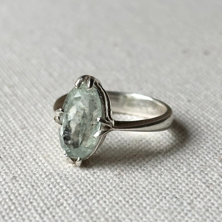 Natural Aquamarine Sterling Silver Ring – Size P