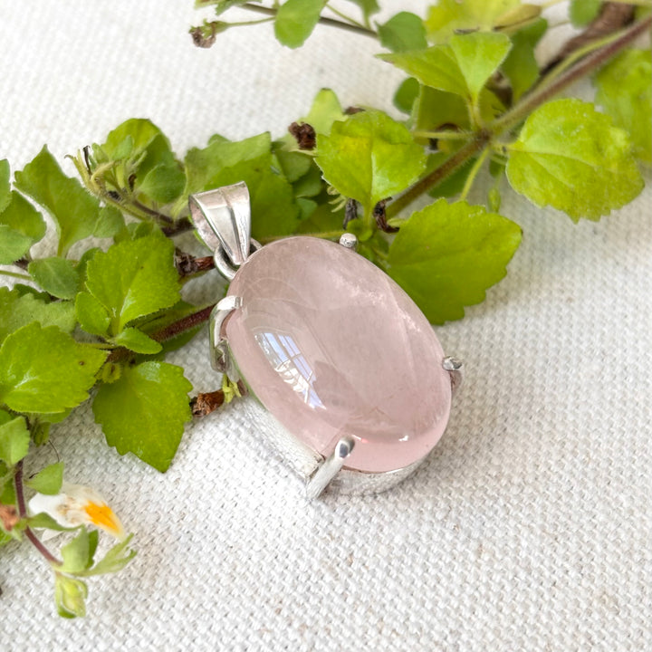 Rose Quartz Pendant – Handmade Sterling Silver