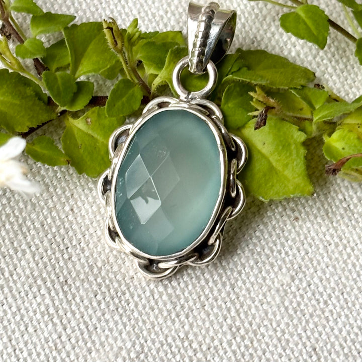 Aqua Chalcedony Sterling Silver Pendant