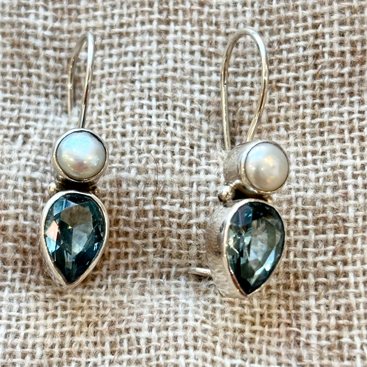 Pearl and Blue Topaz Earrings
