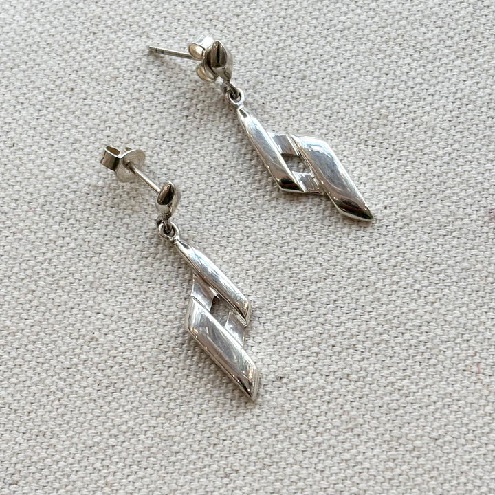 Sterling Silver Geometric Drop Stud Earrings